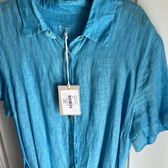 NEW 120 LINO 100% Linen Mini Shirt Dress Marine 1368tn - Picture 5 of 8
